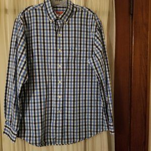 Izod Blue Plaid Button Down Long Sleeve Shirt  LRG